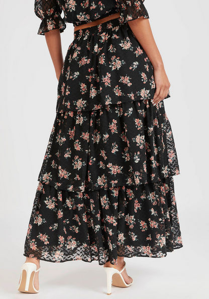 Floral Print Tiered A-line Maxi Skirt-Skirts-image-3