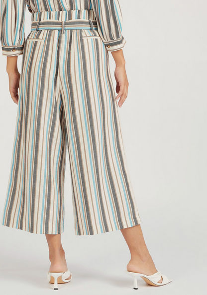 Striped Belted Culottes with Paperbag Waist and Button Accents