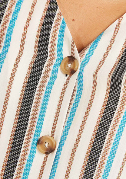 Striped Button Up Shirt with 3/4 Sleeves and V-neck-Shirts and Blouses-image-2