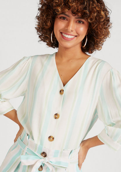 Striped V-neck Shirt with 3/4 Sleeves