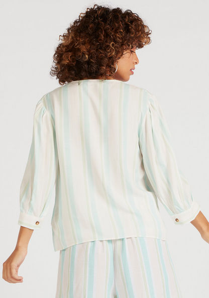 Striped V-neck Shirt with 3/4 Sleeves