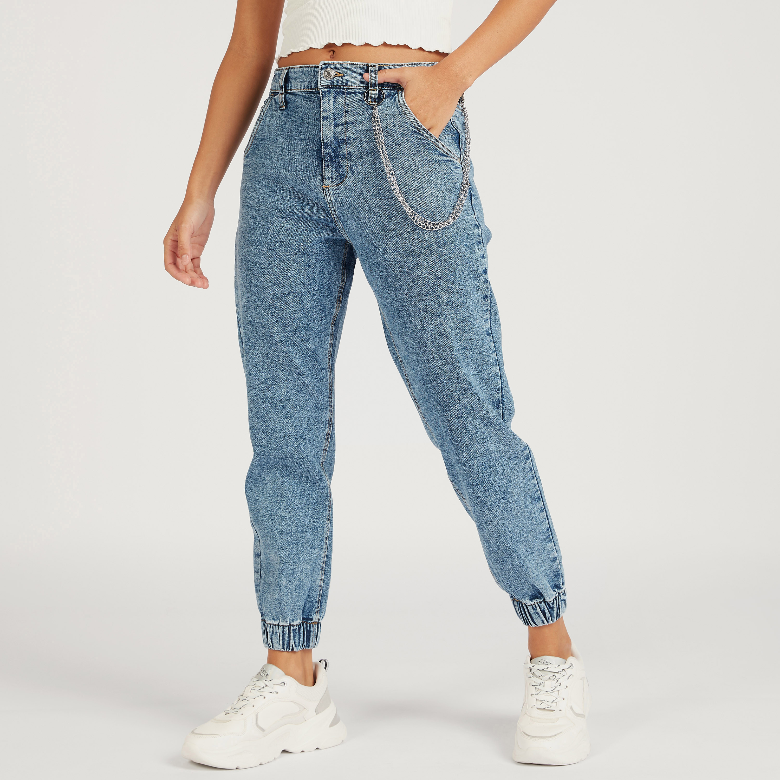 Denim high rise online joggers