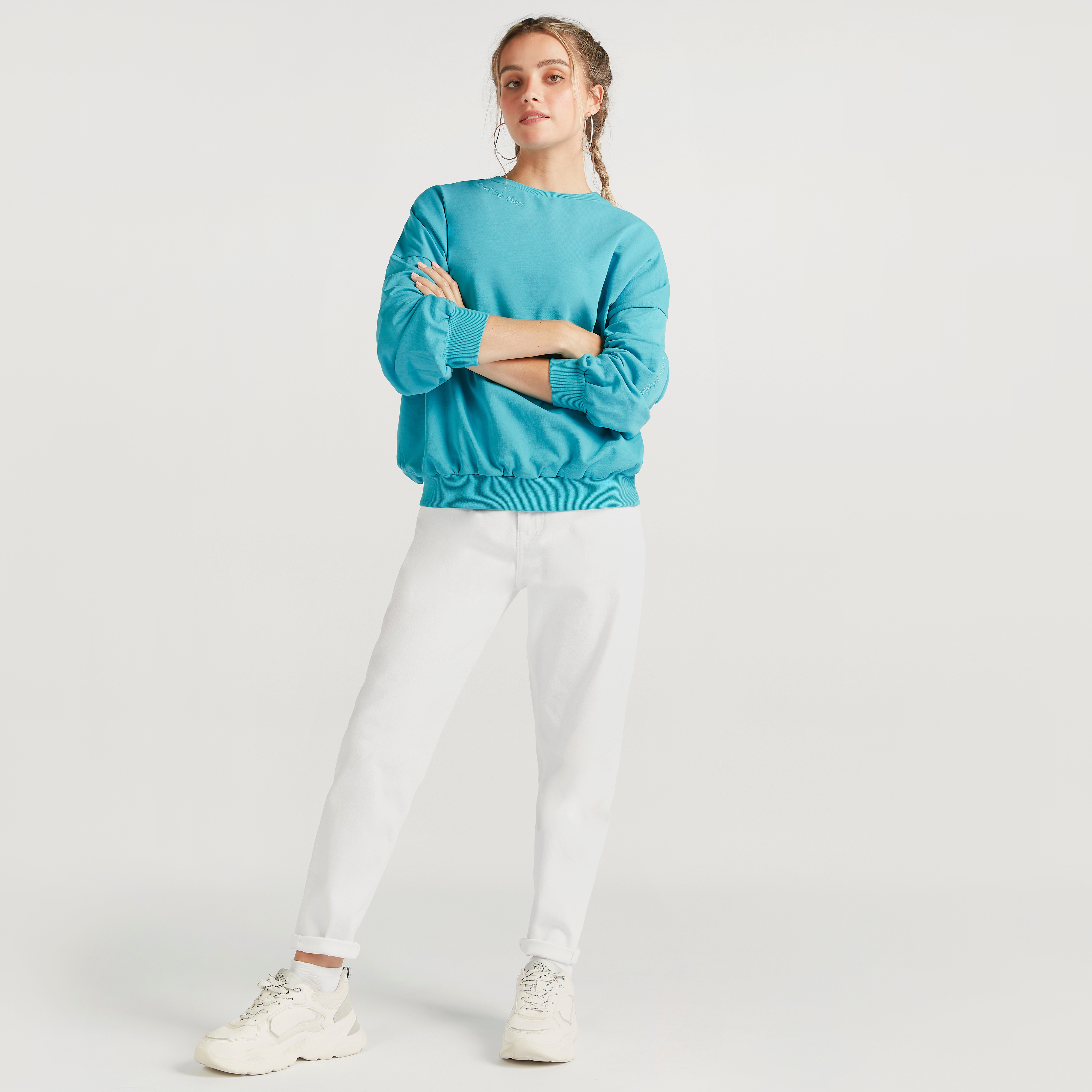 Solid Crew Neck Sweatshirt with Long Sleeves-women-clothing-hoodiesandsweatshirts-sweatshirts-image-2