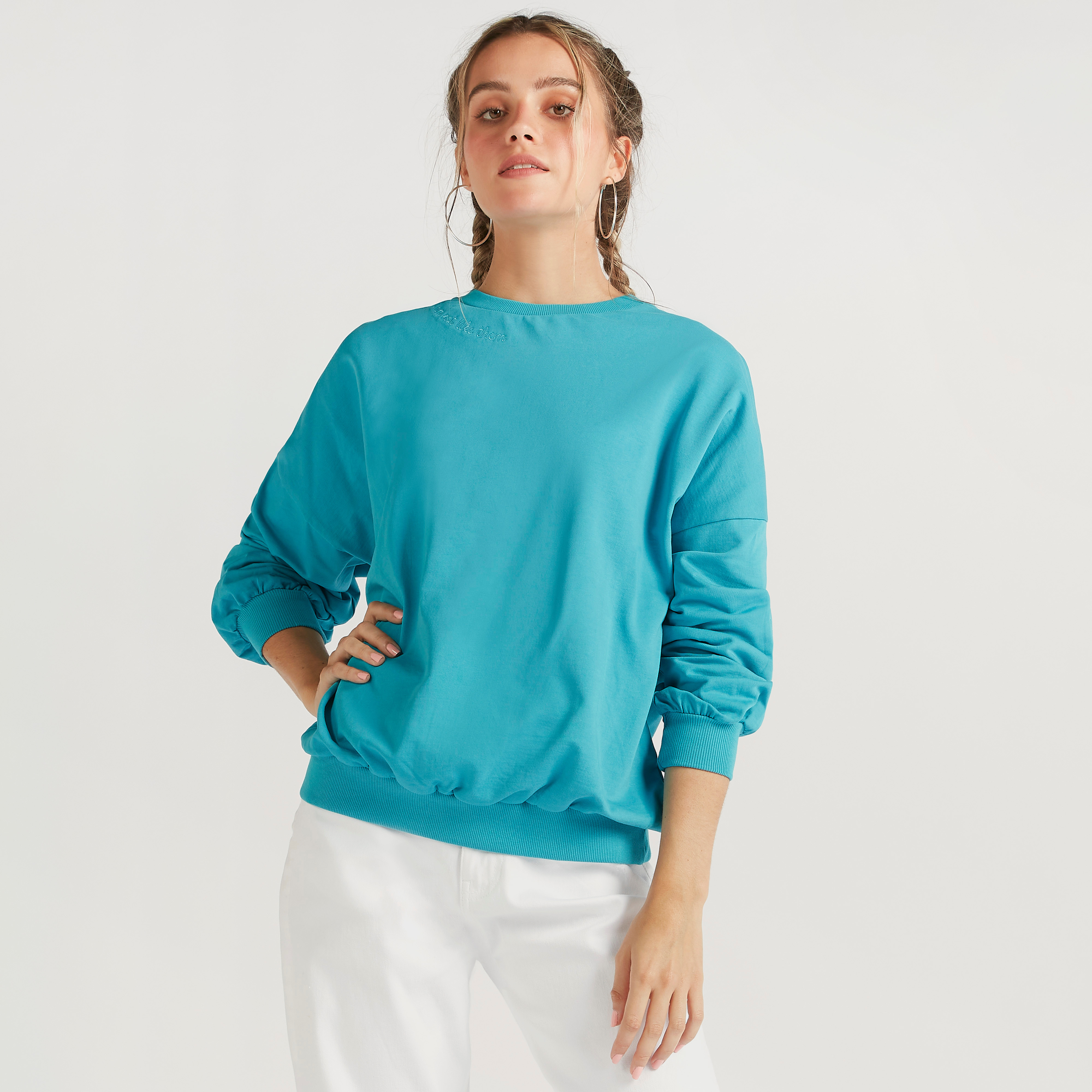 Solid Crew Neck Sweatshirt with Long Sleeves-women-clothing-hoodiesandsweatshirts-sweatshirts-image-6