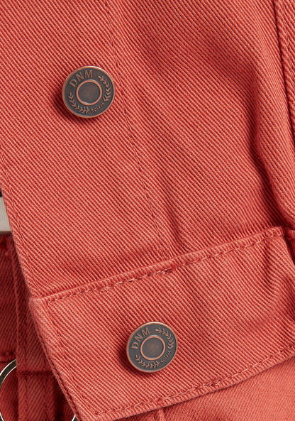 Solid Denim Jacket with Button Closure and Long Sleeves-Jackets-image-4