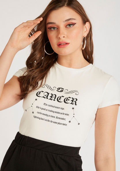 Zodiac Cancer Print T-shirt with Cap Sleeves