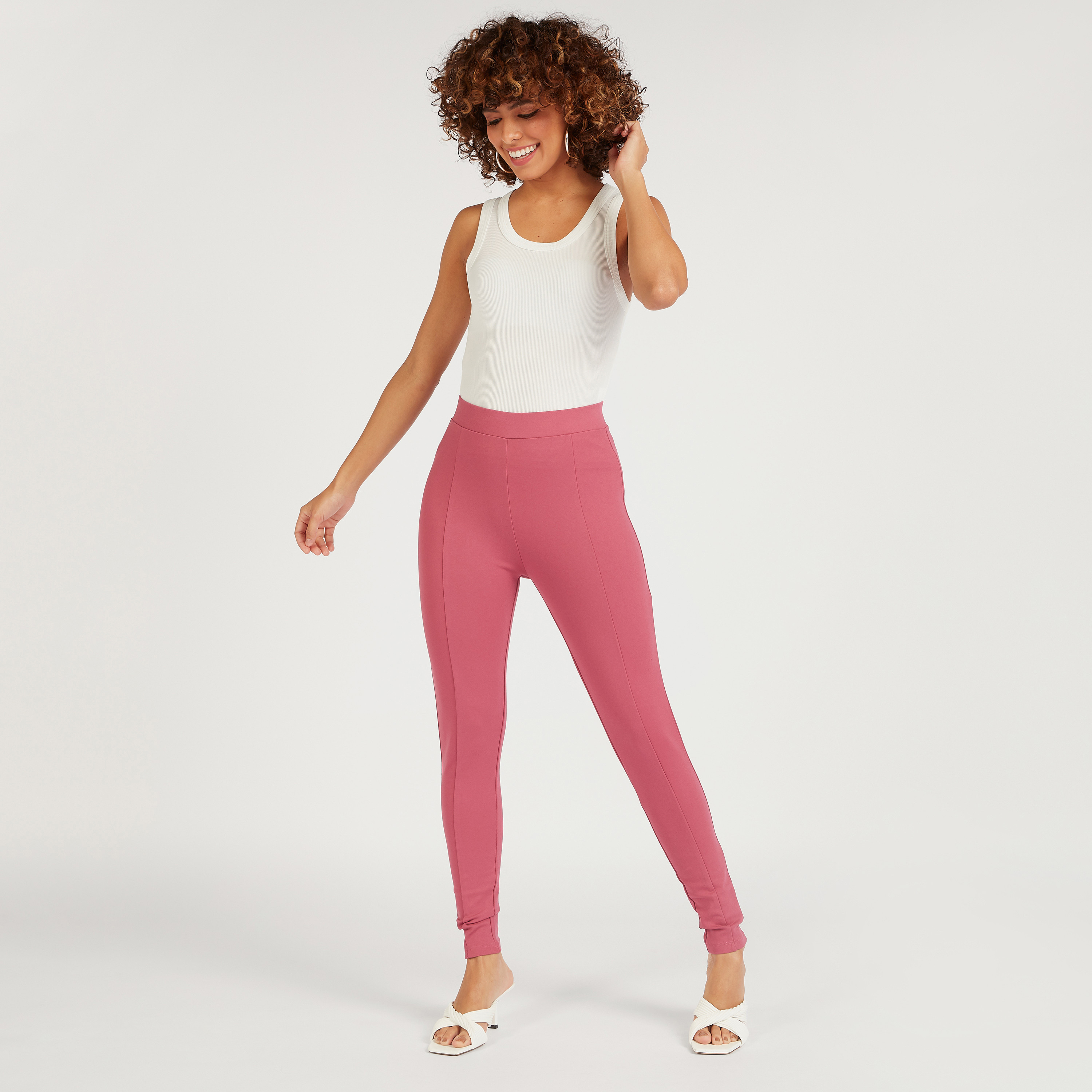 بنطلون ليقنز سادة بقصّة سكيني بخصر متوسط الإرتفاع-women-clothing-bottoms-leggings-image-2