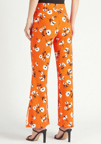Floral Print High-Rise Trousers with Elasticised Waistband and Side Slit Detail