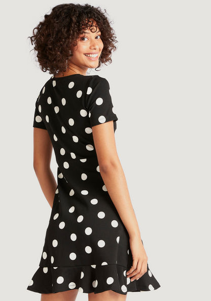 Polka Dot Print Mini A-line Dress with Short Sleeves