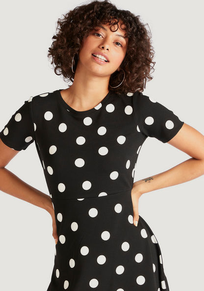 Polka Dot Print Mini A-line Dress with Short Sleeves