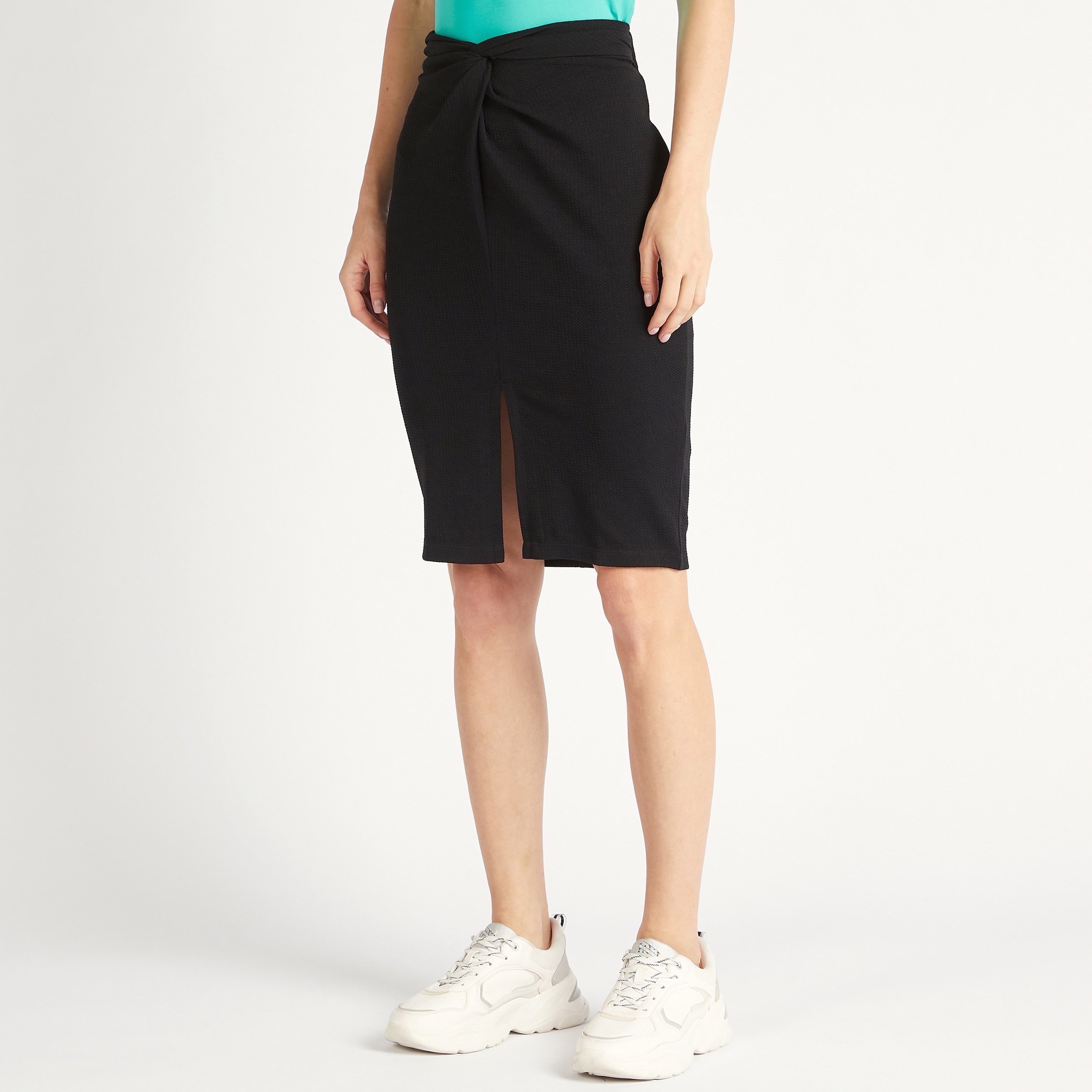 تنّورة ضيّقة بارزة الملمس بزينة عقدة مزدوجة-women-clothing-skirts-image-1