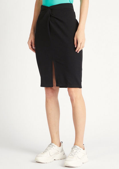 Textured Pencil Skirt with Twisted Knot Accent
