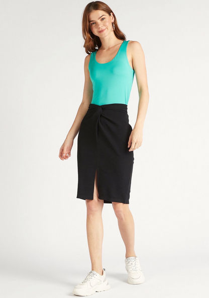 Textured Pencil Skirt with Twisted Knot Accent
