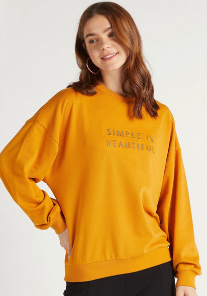 Embossed Print Sweatshirt with Long Sleeves and Crew Neck-Sweatshirts-image-0
