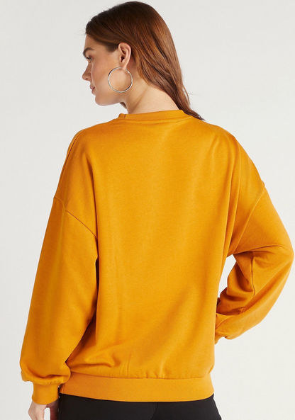 Embossed Print Sweatshirt with Long Sleeves and Crew Neck