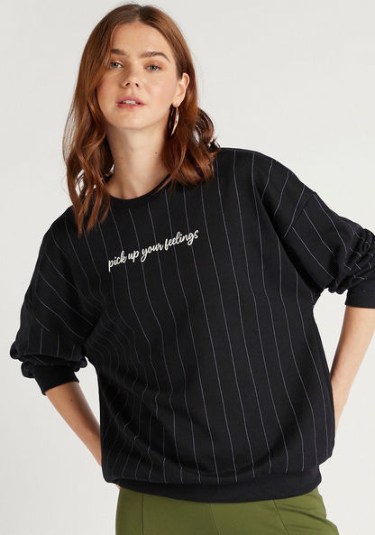 Striped and Text Print Sweatshirt with Long Sleeves-Sweatshirts-image-0