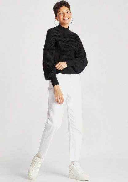 Textured Funnel Neck Sweater with Long Sleeves