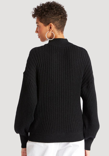 Textured Funnel Neck Sweater with Long Sleeves
