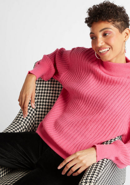 Textured Funnel Neck Sweater with Long Sleeves-Sweaters-image-0