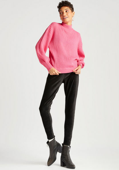 Textured Funnel Neck Sweater with Long Sleeves-Sweaters-image-1