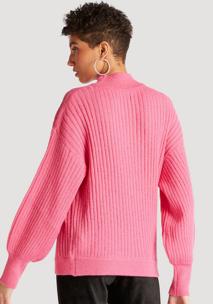 Textured Funnel Neck Sweater with Long Sleeves-Sweaters-image-2