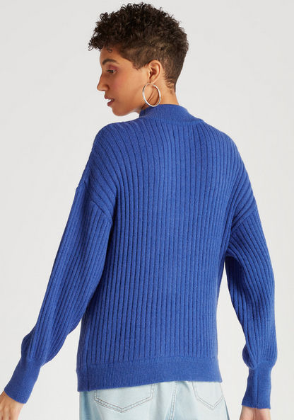 Textured Funnel Neck Sweater with Long Sleeves-Sweaters-image-3