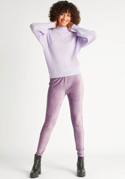 Textured Funnel Neck Sweater with Long Sleeves-Sweaters-image-1