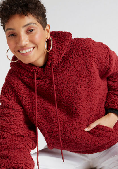 Textured Hooded Sweater with Long Sleeves and Kangaroo Pockets