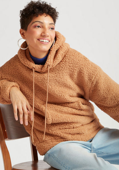 Textured Hooded Sweater with Long Sleeves and Kangaroo Pockets-Sweaters-image-0