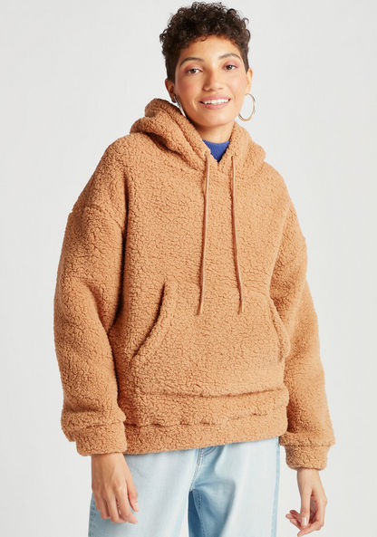 Textured Hooded Sweater with Long Sleeves and Kangaroo Pockets-Sweaters-image-5