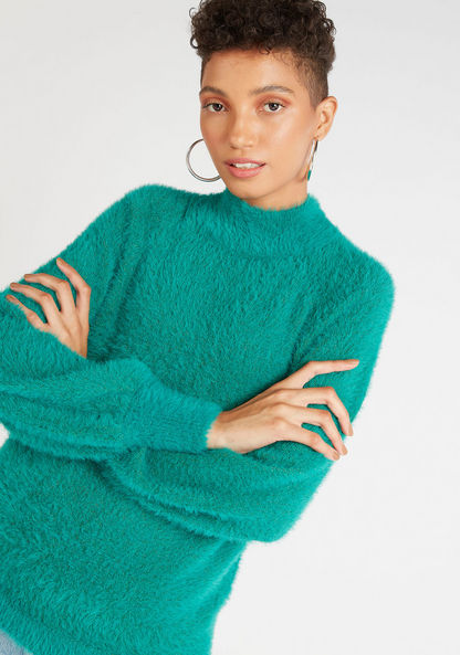 Textured High Neck Sweater with Long Sleeves-Sweaters-image-0
