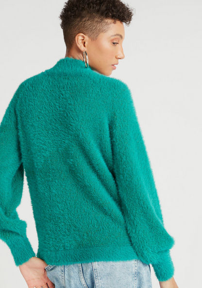 Textured High Neck Sweater with Long Sleeves-Sweaters-image-3