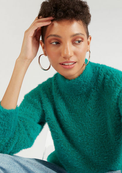 Textured High Neck Sweater with Long Sleeves-Sweaters-image-5