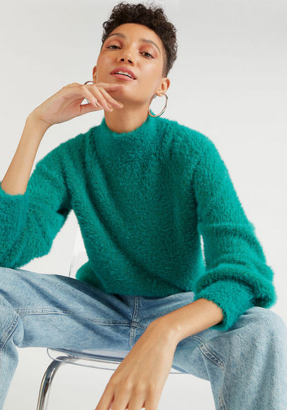 Textured High Neck Sweater with Long Sleeves-Sweaters-image-6