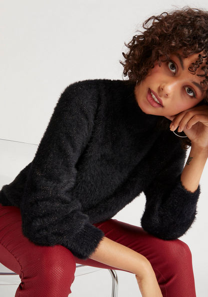 Textured High Neck Sweater with Long Sleeves