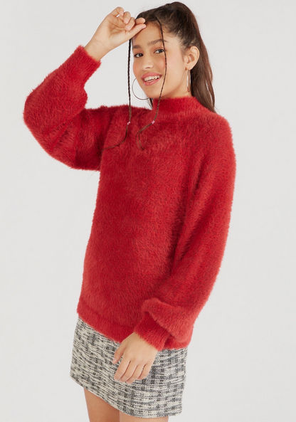Textured High Neck Sweater with Long Sleeves-Sweaters-image-0