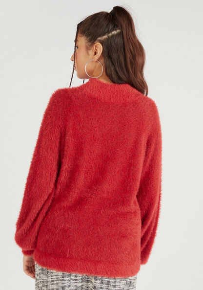 Textured High Neck Sweater with Long Sleeves-Sweaters-image-3