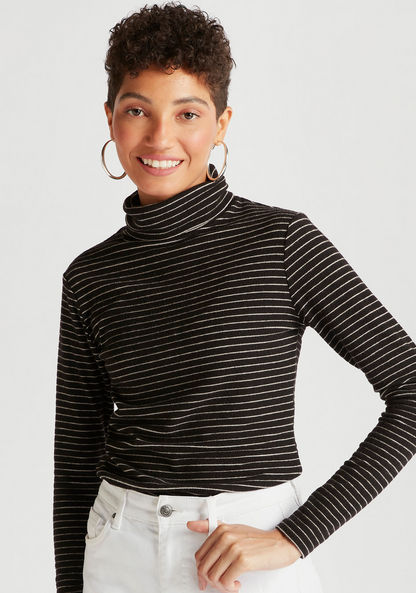 Striped Turtle Neck Sweater with Long Sleeves-Sweaters-image-0