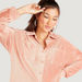 Textured Oversized Button Up Shirt with Long Sleeves and Patch Pockets-Shirts & Blouses-thumbnailMobile-4