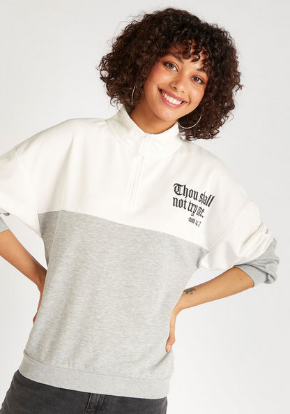 Colourblocked High Neck Sweatshirt with Embroidered Detail 