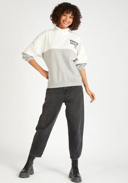 Colourblocked High Neck Sweatshirt with Embroidered Detail 