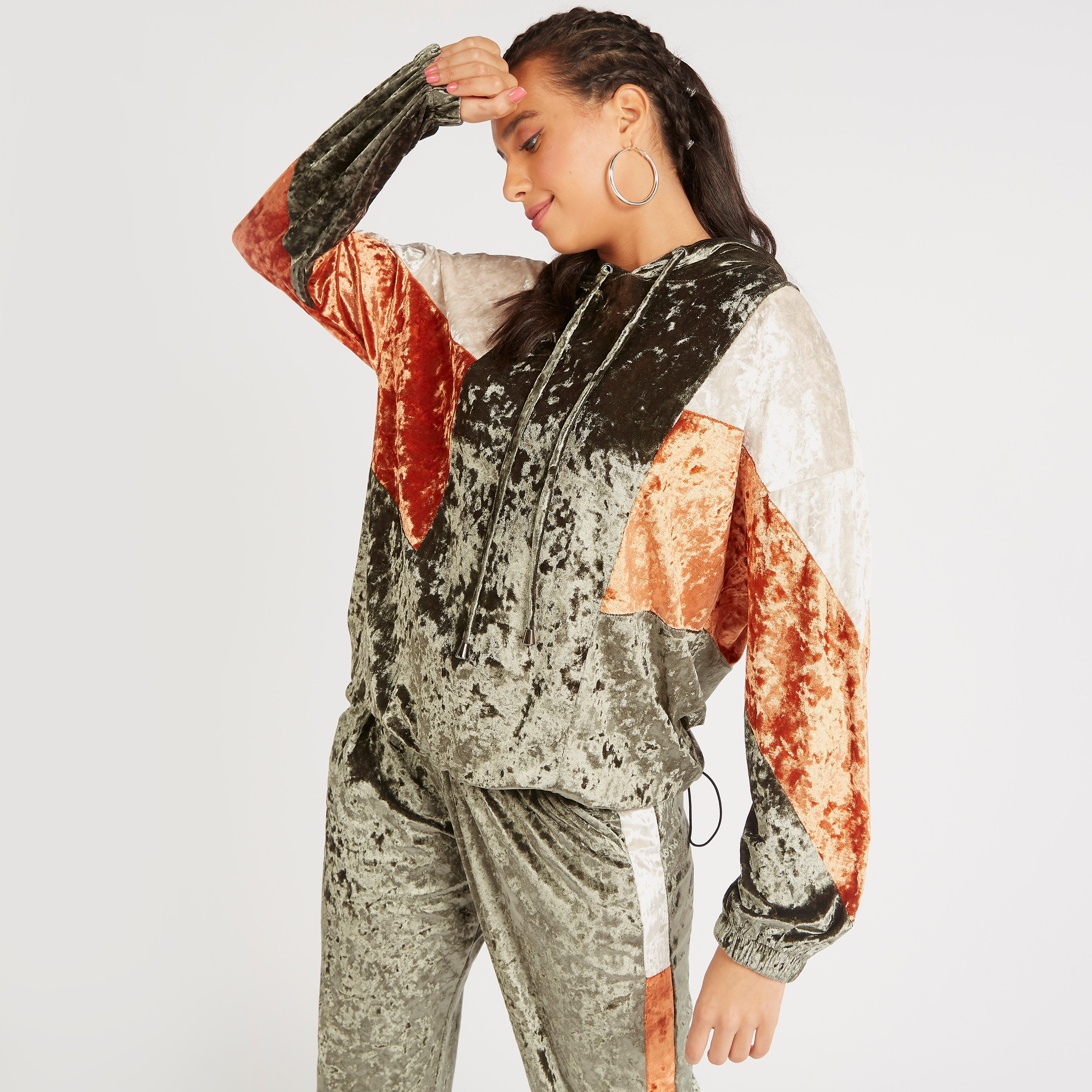 Textured Hooded Sweatshirt with Long Sleeves-women-clothing-hoodiesandsweatshirts-hoodies-image-1