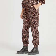 Animal Print High-Rise Joggers with Pockets and Drawstring Closure