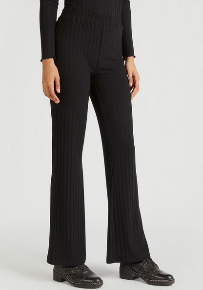 Textured High-Rise Pants with Elasticated Waistband-Pants-image-0