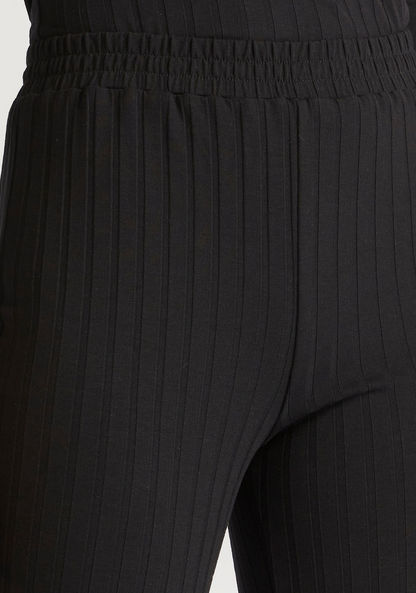 Textured High-Rise Pants with Elasticated Waistband
