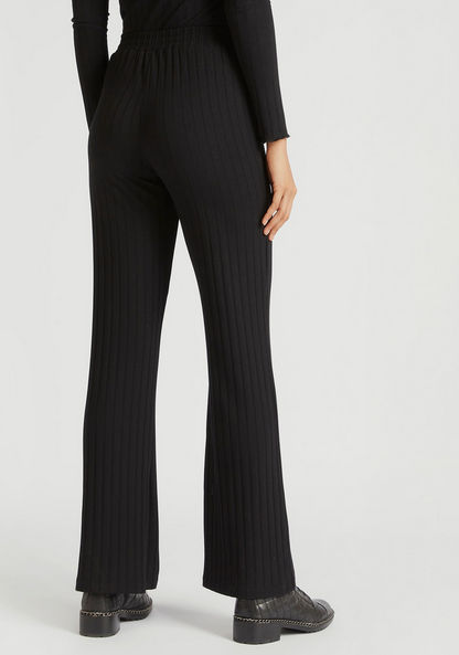 Textured High-Rise Pants with Elasticated Waistband