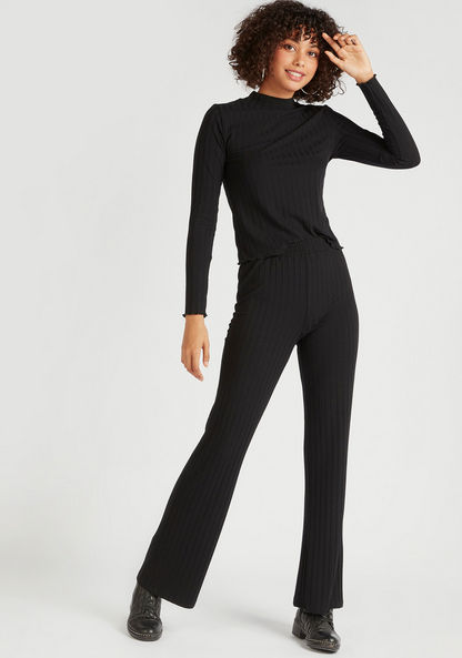 Textured High-Rise Pants with Elasticated Waistband-Pants-image-4