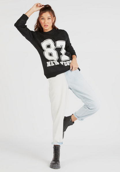 Printed Crew Neck Sweater with Long Sleeves-Sweaters-image-1