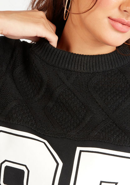 Printed Crew Neck Sweater with Long Sleeves-Sweaters-image-2