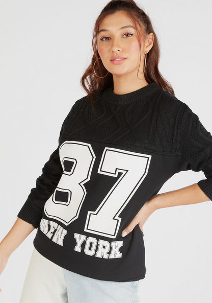 Printed Crew Neck Sweater with Long Sleeves